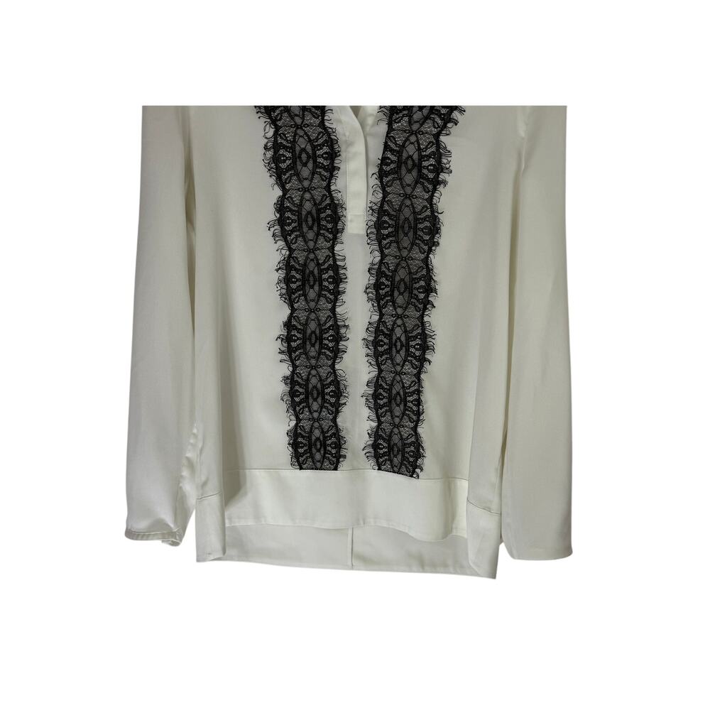 J Crew Ivory w/ Black Lace Long Sleeve Pullover Lightweight Blouse Top Size S - Picture 3 of 9